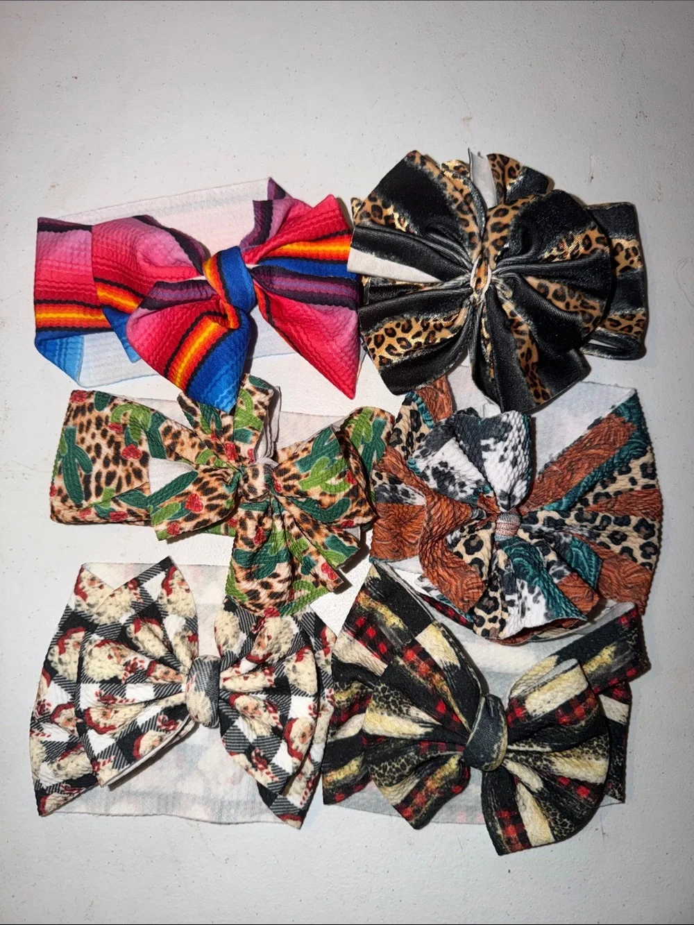 6 Assorted Kids Bow Headwraps - Multi Color